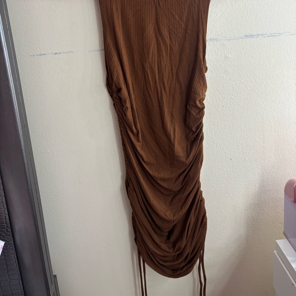 Brown Ruched Mini Dress - Picture 2 of 2